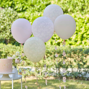 Pastel Flower Balloon Bundle with Floral Balloon Tails