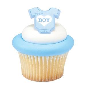 Blue It's A Boy Onesie  Cupcake Rings - 12 Pack