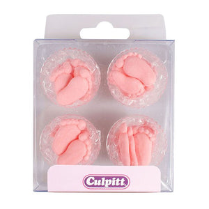 Pink Baby Feet Sugar Toppers - 12 Pairs