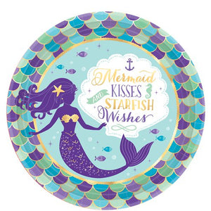 Mermaid Wishes Party Large Round Plates 23cm