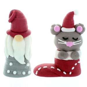 3D Christmas Gnome & Mouse Christmas Cake Sugar Topper Set