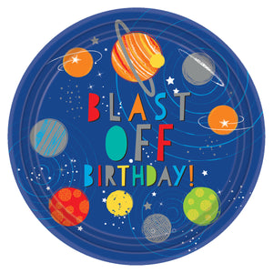 Round Paper Party Plates 23cm - 8 pack : Blast Off Birthday by Amscan