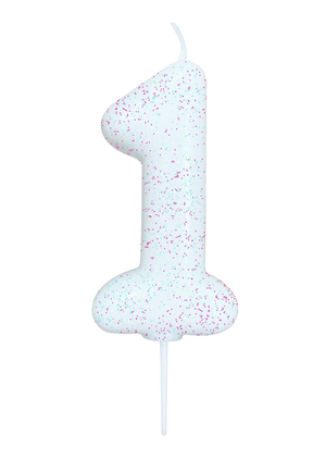 Age 1 Glitter Numeral Moulded Pick Candle White Iridescent