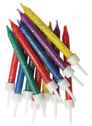 Glitter Candles Multi-Coloured with Holders