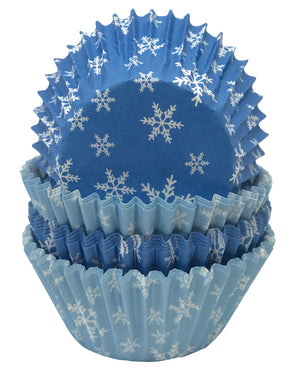 Blue and White Snowflake Petit Four / Mini Baking Cups Cases  - 100 pack