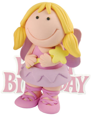 Character Cutie Fairy Resin Cake Topper & Pink Happy Birthday Motto