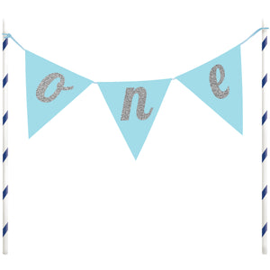 Milestone 'One' 1st Birthday Cake Banner Topper Blue