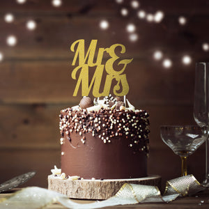 Glitter Mr & Mrs Cake Topper Gold