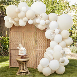 Hello Baby Nude & White  Balloon Arch with Paper Fans