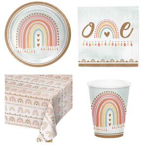 Boho Rainbow Party First Birthday Tableware Set - For 8 Guests