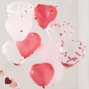 Pink, Red and Clear Confetti Heart Shaped Balloons - Hey Good Looking - Ginger Ray