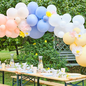 Hello Spring Pastel Balloon Arch with Tissue Flowers