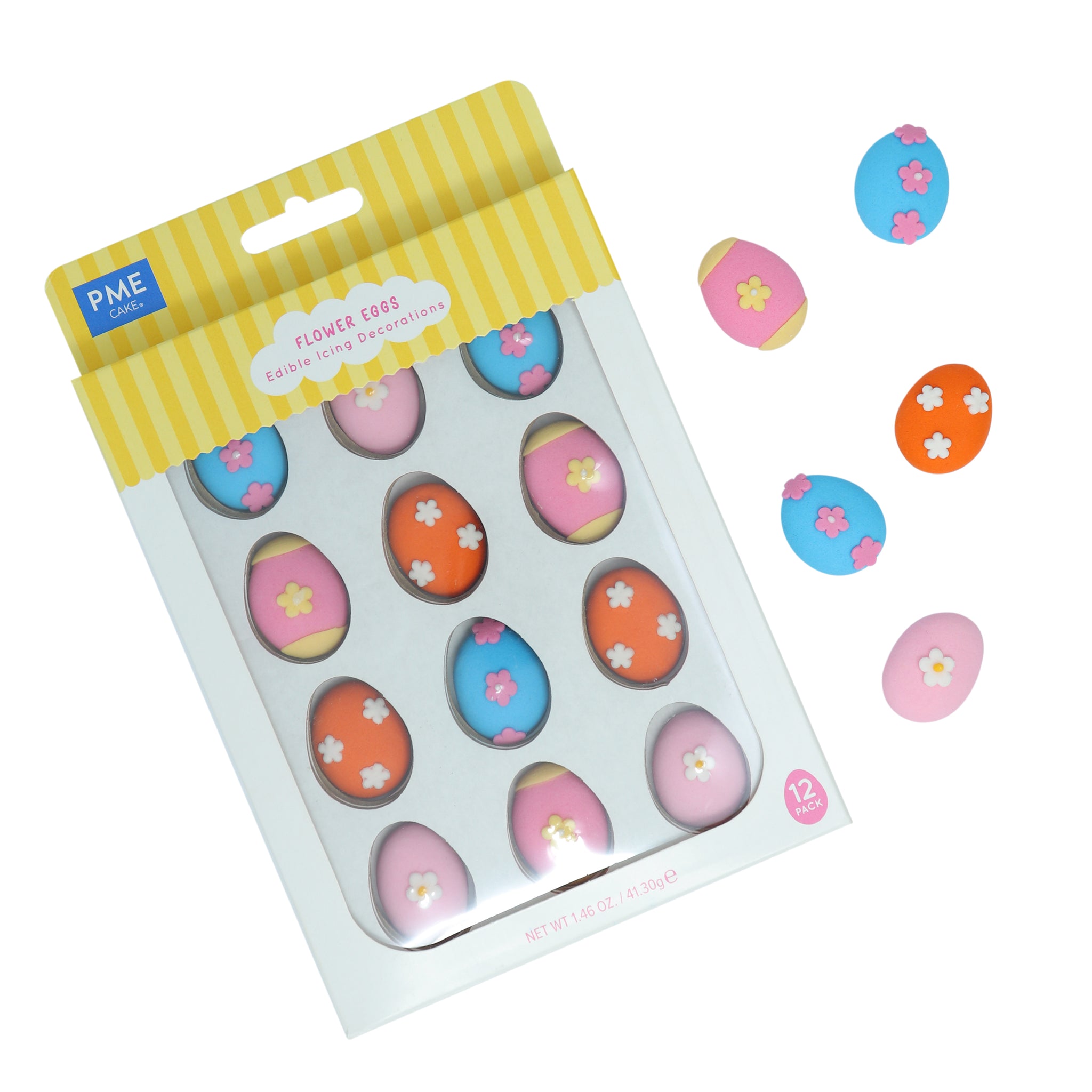 EASTER EDIBLE SUGAR DECORATIONS - FLOWER EGG, SET OF 12