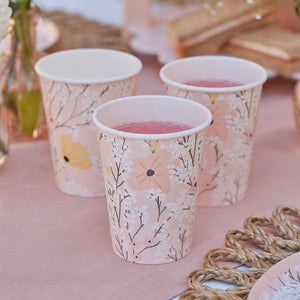Pink Floral Paper Cups