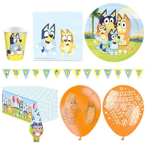 Bluey Children's Birthday Party Decoration Pack for 16- Plates Cups Napkins Tablecovers Balloons