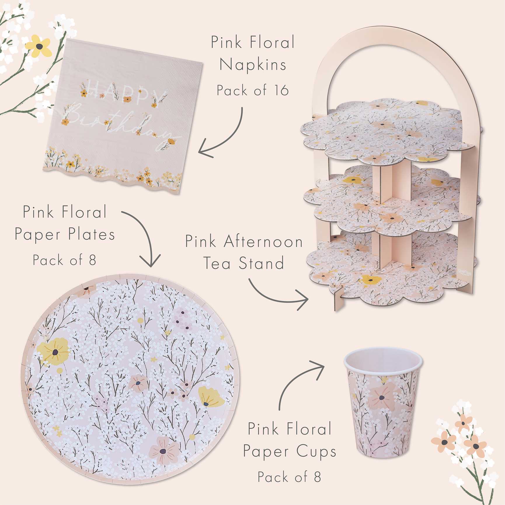 Pink Floral Happy Birthday Treat Table Kit