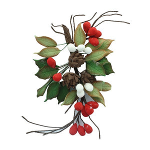 Pine Cone and Holly Spray - 160mm  x 180mm- House of Cake