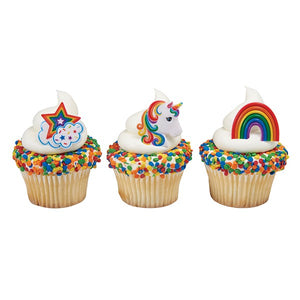 Unicorn Rainbow & Star Cupcake Rings - 12 PK