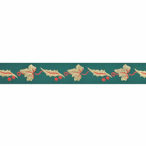 Green/Gold Holly and Ivy Leaves Ribbon - 24mm x 1m