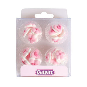 Pink Mini Hearts and Flowers Sugar Pipings - 24 Pack