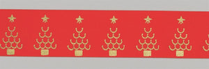 Red/Gold Christmas Trees Ribbon - 36mm x 1m