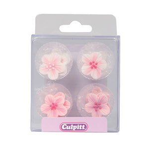 Pink Flower Sugar Toppers - 12 Pack