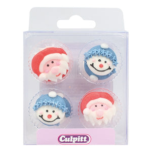 Santa and Snowman Cake Toppers - 12 Pack
