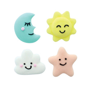 Baby Dream Handmade Sugar Decorations: Pastel Sun, Moon, Cloud and Star Toppers (Pack of 12)