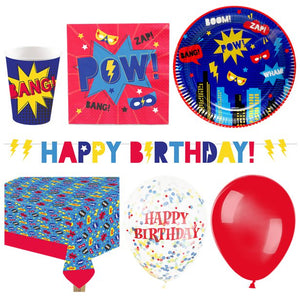 Superhero Birthday Party Tableware Table Supplies Deluxe Party Pack for 16 Guests