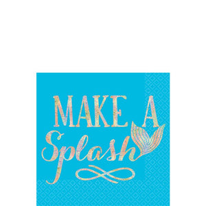 Mermaid Wishes Make A Splash Foil Beverage Napkin - 25cm