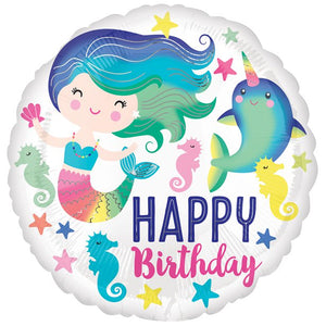 Mermaid & Narwhal 'Happy Birthday' Balloon - 18" Foil