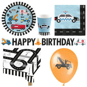 On The Road Transport Vehicle Cars Theme Deluxe Party Pack for 16