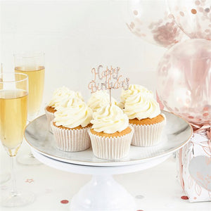 Rose Gold Rose Quartz Diamante 'Happy Birthday' Topper