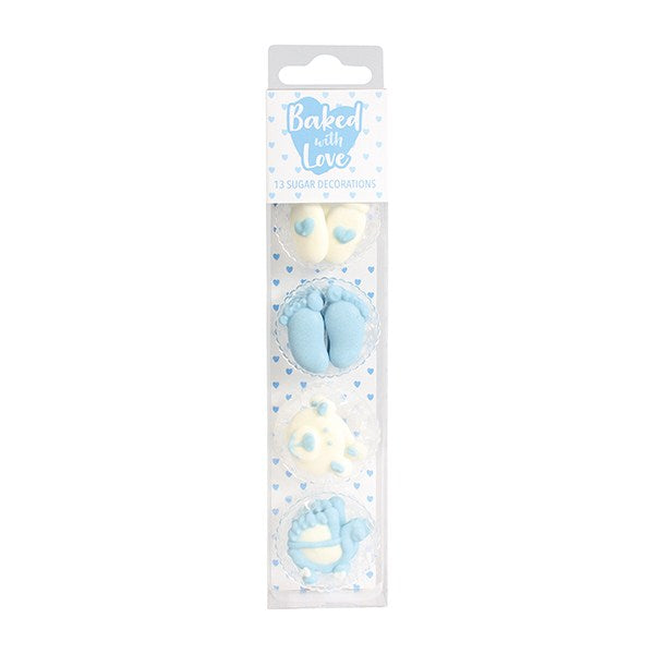 Baby Boy Cupcake Decorations - Sugar - 13PK