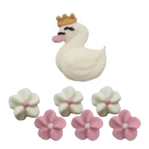 Swan & Blossom Sugar Cake Cupcake Decorations - 30 Pack