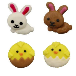 Cute Easter Bunny & Chicks Sugar Decorations - 12 Pack