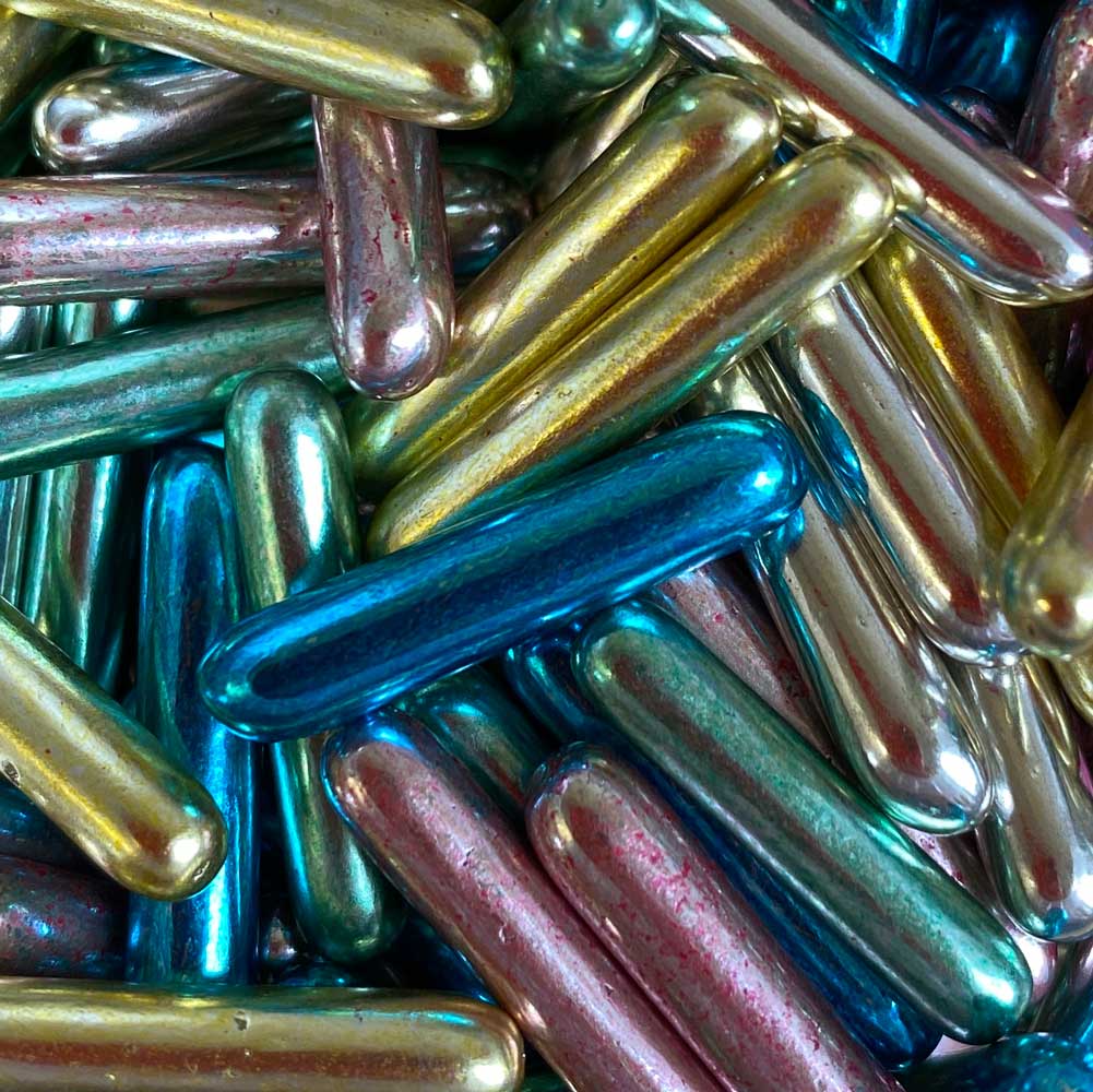 Multi Coloured Metallic Macaroni Rods Edible Cupcake Cake Topper Sprinkles (80g)