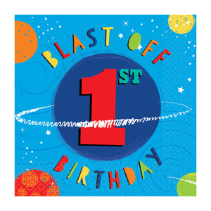 Paper Party Lunch Napkins 33cm - 1st Birthday - 16 pack : Blast Off Birthday by Amscan