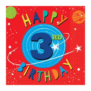 Paper Party Lunch Napkins 33cm - 3rd Birthday - 16 pack : Blast Off Birthday by Amscan