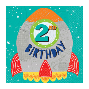 Paper Party Lunch Napkins 33cm - 2nd Birthday - 16 pack : Blast Off Birthday by Amscan