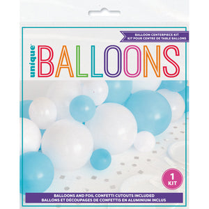 Blue and White Balloon Centrepiece Kit with Silver Foil Confetti Cut Outs