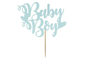 Baby Boy Cake Topper Christening Baby Shower - Pale Blue Glitter Cake Topper