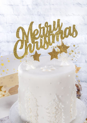 Anniversary House Glitter Merry Christmas Cake Topper Gold