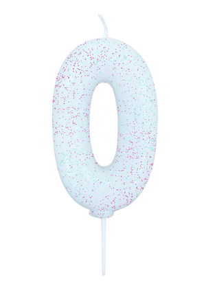 Age 0 Glitter Numeral Moulded Pick Candle White Iridescent