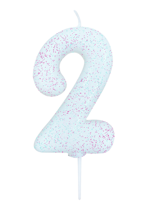 Age 2 Glitter Numeral Moulded Pick Candle White Iridescent