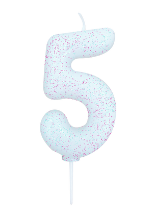 Age 5 Glitter Numeral Moulded Pick Candle White Iridescent
