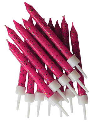 Glitter Candles Fuchsia with Holders
