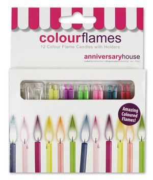 Colour Flame Candles in Display Box Multi-Coloured with Holders