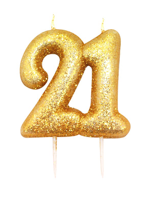 Age 21 Glitter Numeral Moulded Pick Candle Gold