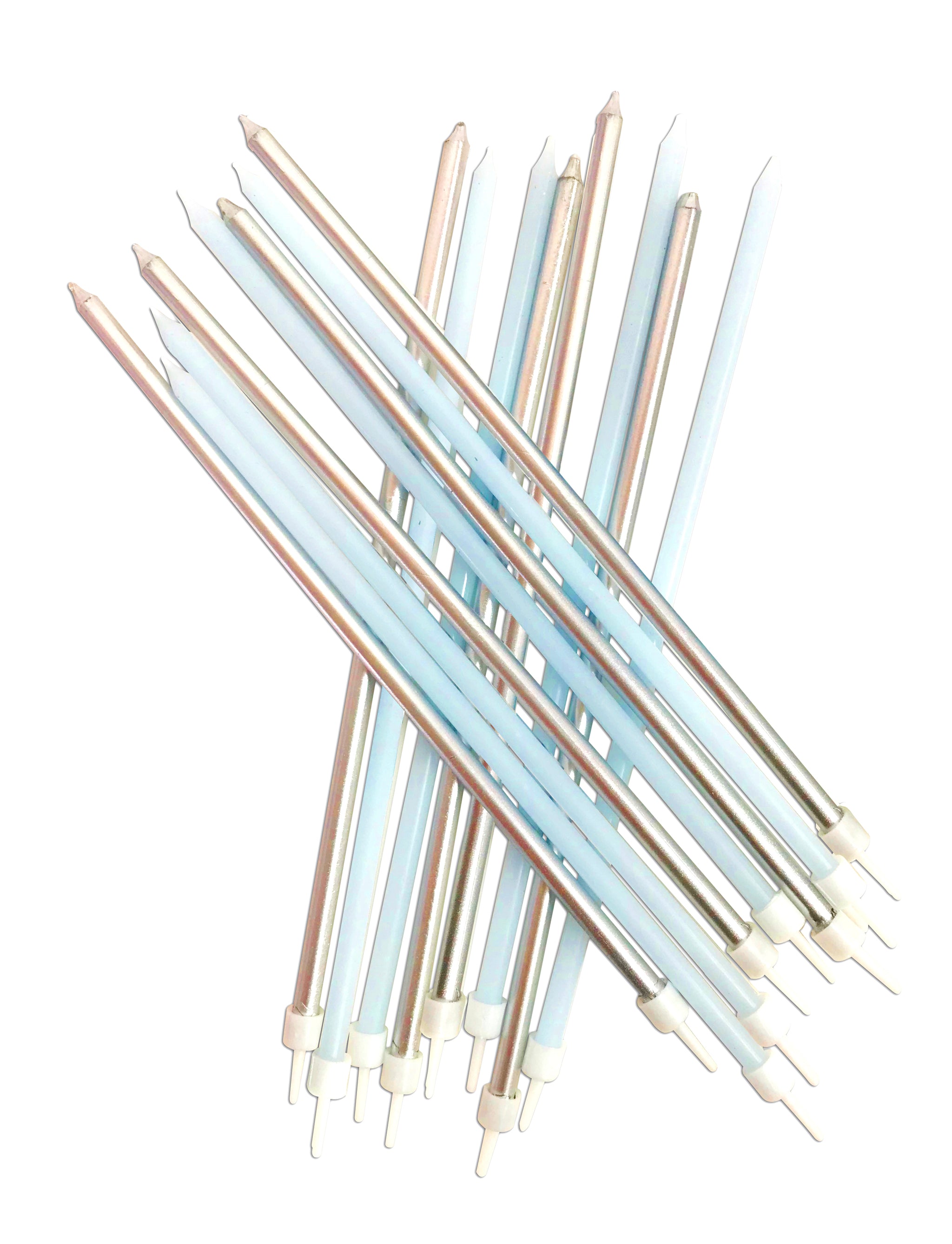 Extra Tall Candles Pastel Blue Metallic Mix with Holders